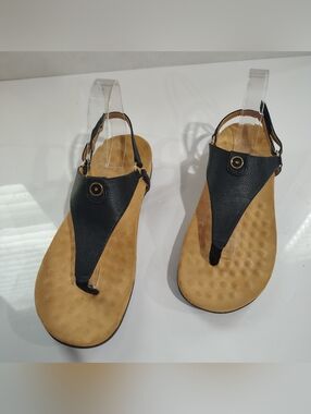 Athlefit Women's Black Thong Slingback Orthopedic Walking Sandals Size 10